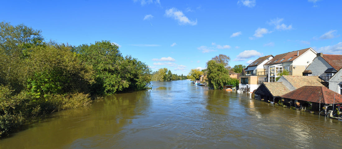 Flooded village in Cambridgeshire, UK