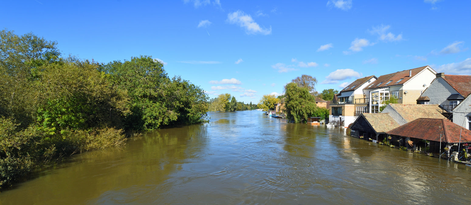 Flooded village in Cambridgeshire, UK