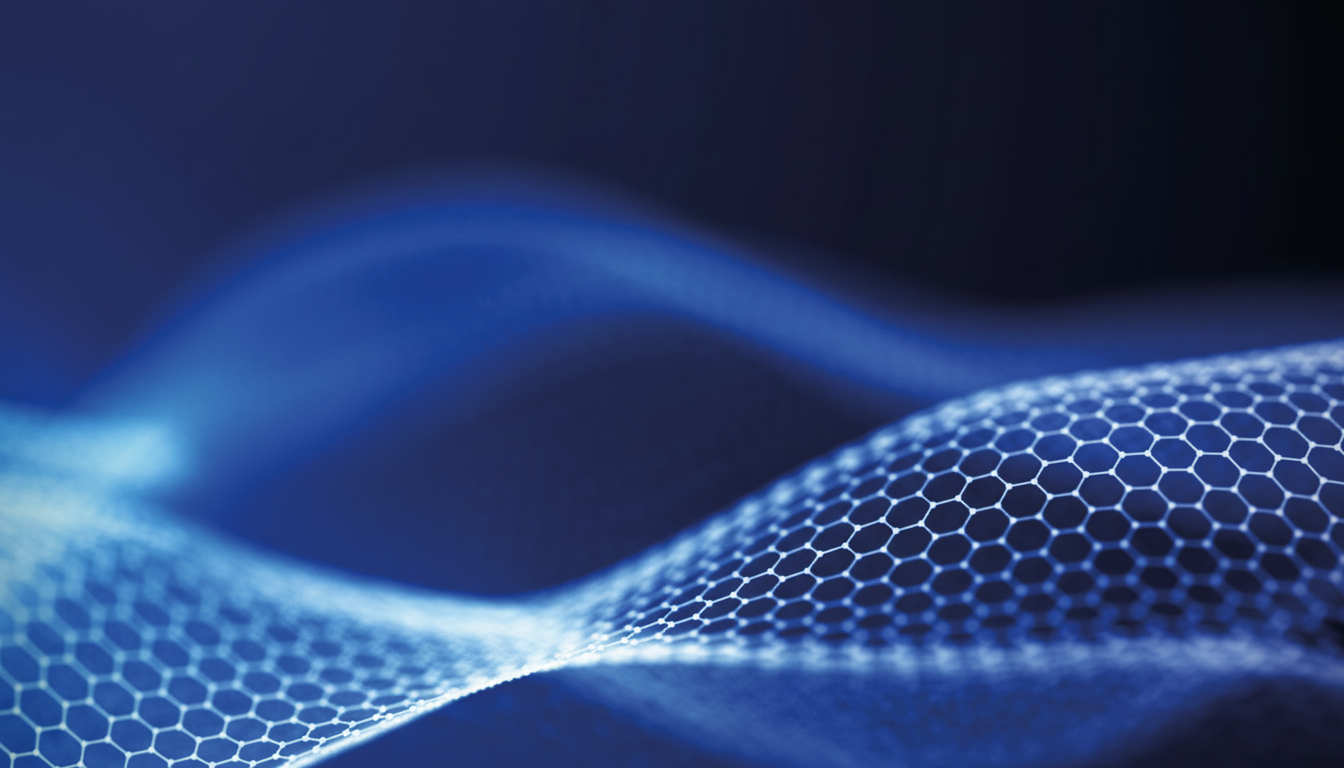 Blue hexagonal graphene pattern on a dark background
