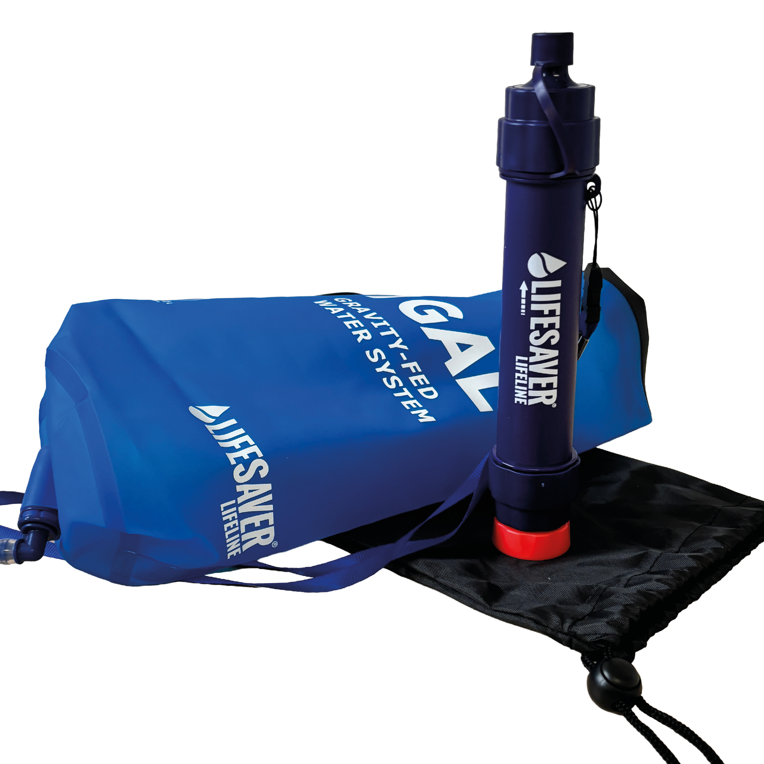 Lifesaver Lifetime water filter system with blue carrying case on a white background