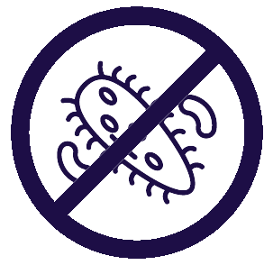 Prohibition symbol with a stylized protozoa (parasite) illustration on a white background
