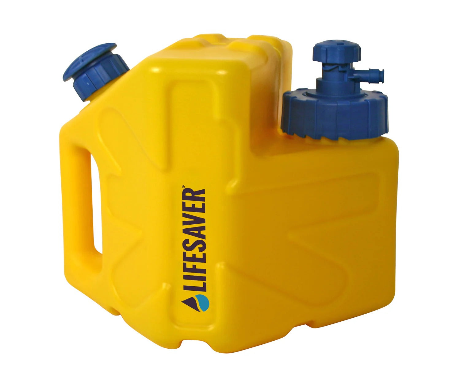 Yellow LifeSaver Cube with blue valves and 'Lifesaver' branding on a white background