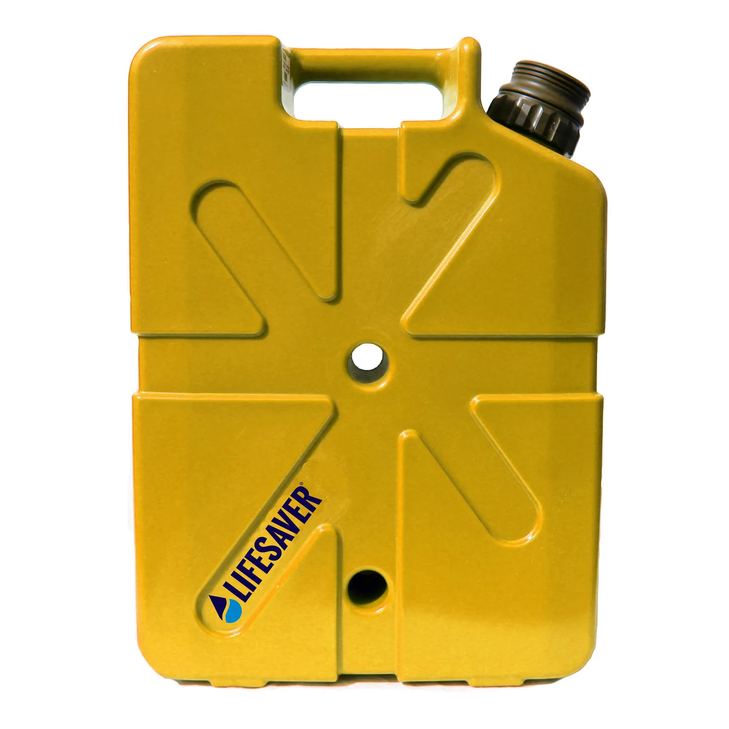Yellow Jerrycan container with 'Lifesaver' branding on a white background